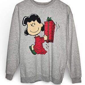 Peanuts Lucy Christmas Present Sweatshirt Grey Chunky Graphic Retro M